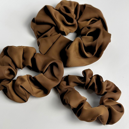 Brown Satin Scrunchie Small