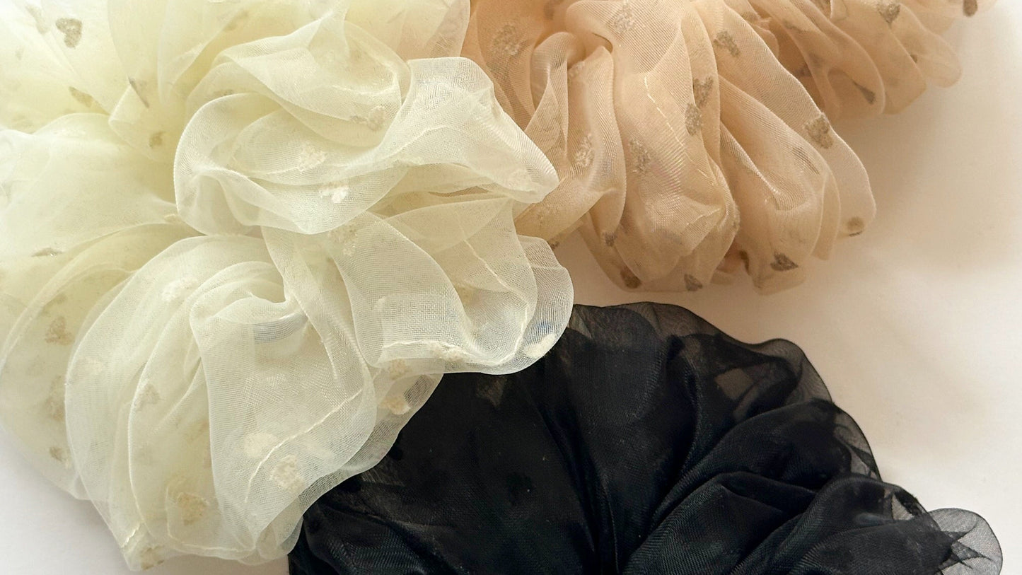 Extra Fluffy Organza and Hearts Scrunchie