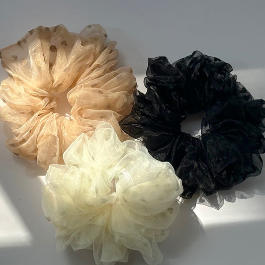 Extra Fluffy Organza and Hearts Scrunchie