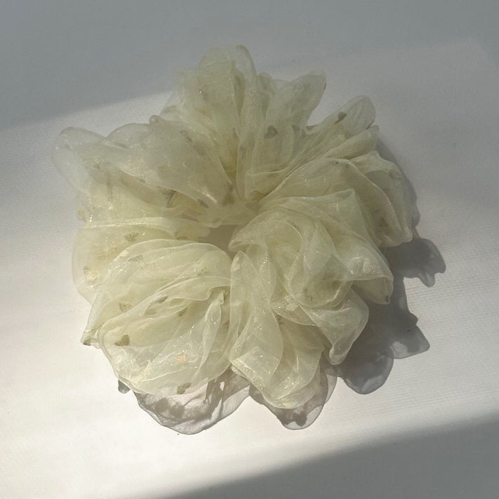 Extra Fluffy Organza and Hearts Scrunchie