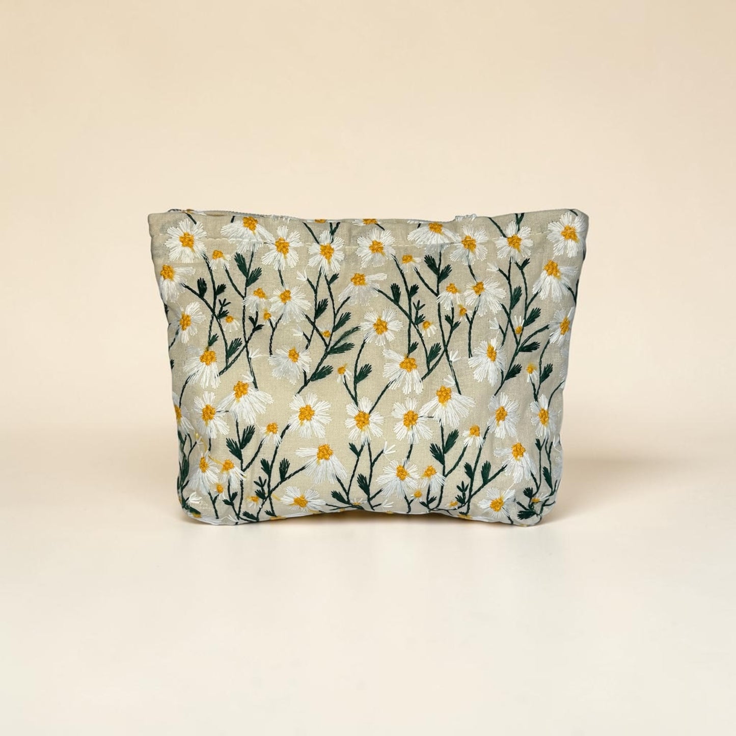 Embroidered Daisy Makeup Bags