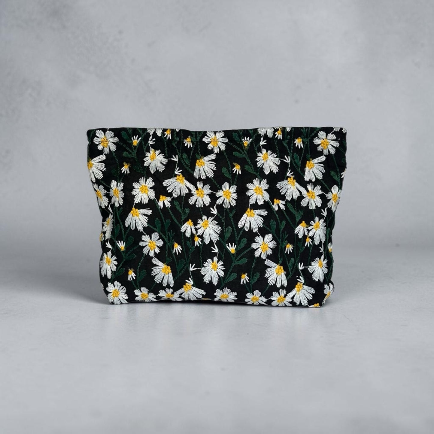 Embroidered Daisy Makeup Bags