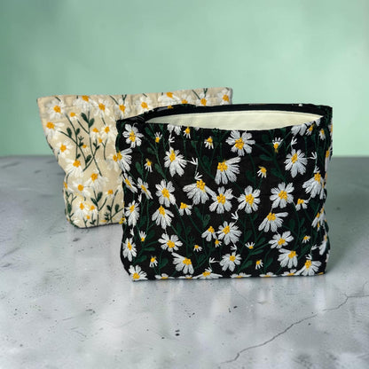 Embroidered Daisy Makeup Bags