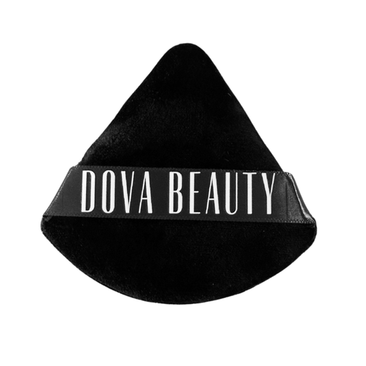 Black powder puff for cosmetics with logo